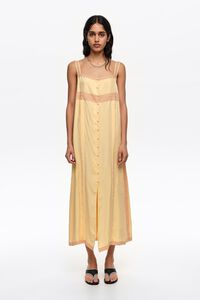 Yellow A-line dress with buttons and lace