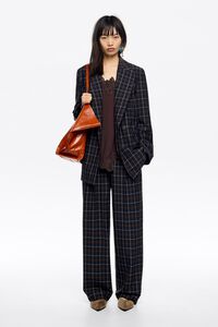 Blue checked tailored double-breasted jacket