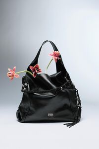 Large black leather Paper shoulder bag