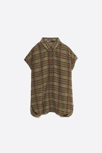 Khaki checked dropped-shoulder shirt