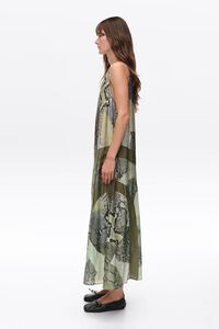 Green Snake patchwork A-line dress