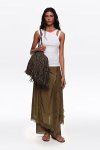 Dark olive viscose lace skort