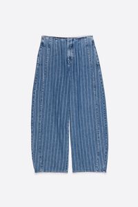 BARREL - Striped blue jeans with buckle