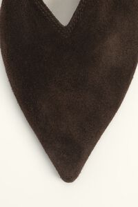 Brown suede low heel court shoe