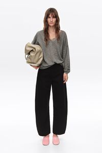 Long dark gray melange wool and lace sweater