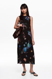 Seabed black flowing sleeveless T-shirt dress