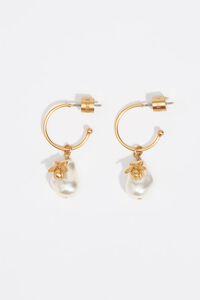 Medium gold bee and pearl hoop earrings