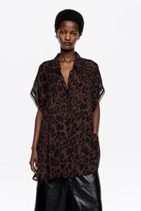 Flowy batwing shirt Leopard Big dark brown