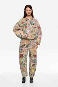 BARREL - Flowers Patchwork denim trousers