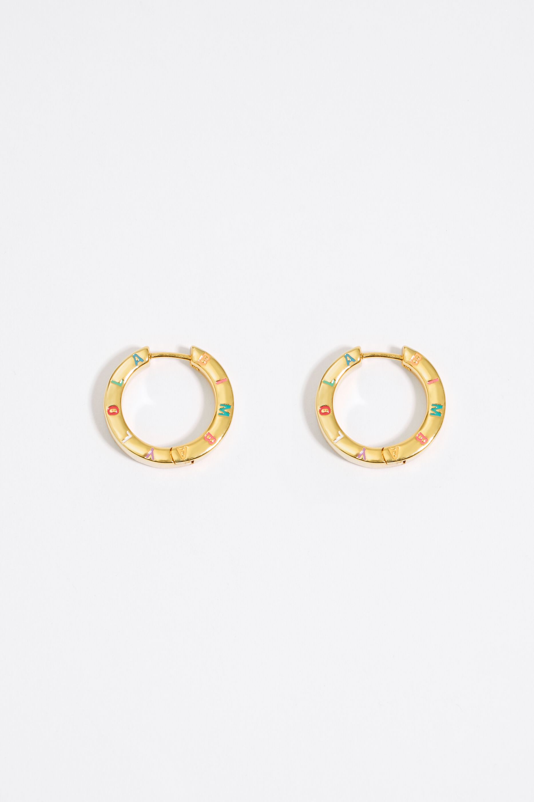 Multi pastel logo golden hoop earrings
