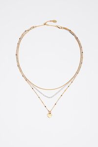 Triple-layer gold chain heart logo necklace