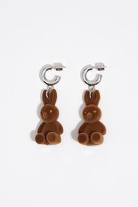 Brown flocked rabbit hoop earrings