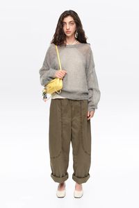 Gray melange mohair boat neck sweater