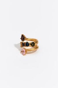 Gold crystal hearts spiral ring