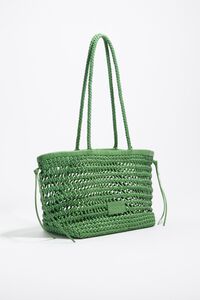 Large emerald plaited leather shopper bag