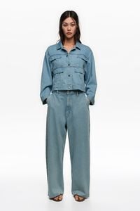 WIDE LEG - Light blue washed denim trousers
