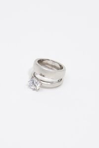 Silver crystal pinky ring