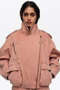 Peach denim double-breasted jacket