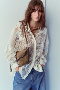 Ivory oversize lace patchwork shirt