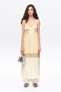Ocher straight midi dress with stones
