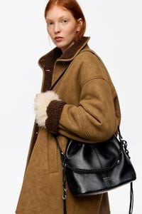 Small black leather plaited handle Paper bag