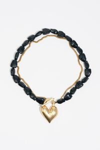 Double chain necklace with matte gold padlock heart Double chain necklace with matte gold padlock heart