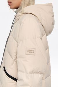 Ivory fur straight cut hooded puffer