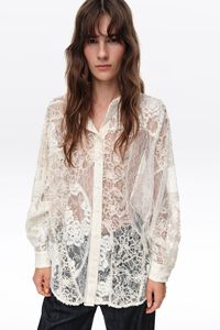 Ivory oversize lace patchwork shirt