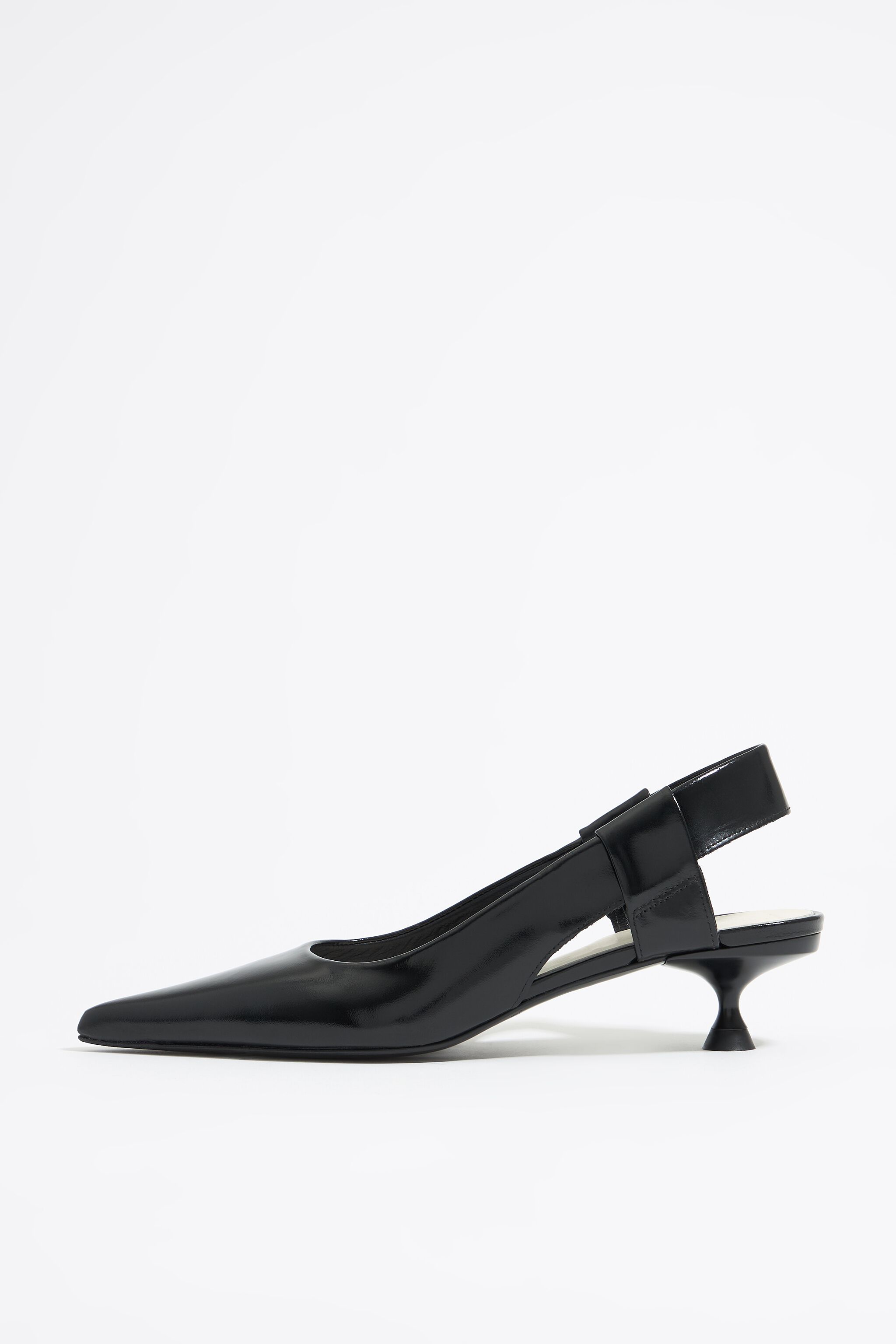 Black leather slingback court shoe
