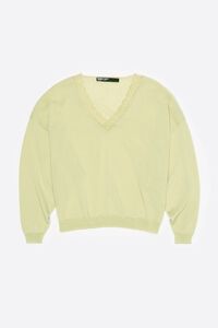 Light green short sweater in cotton linen and lace
