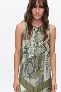 Green Snake patchwork A-line dress