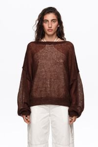 Dark brown mohair boat-neck sweater