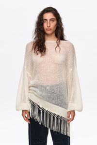 Ivory mohair sweater with fringe