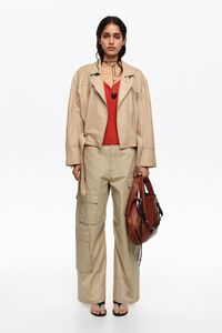 Sand cotton multi-pocket trousers
