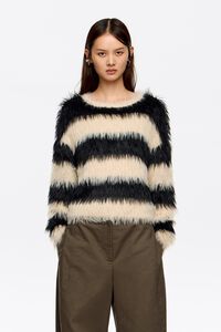 Black and white striped fur sweater