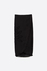 Black fringed midi sarong skirt