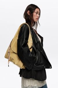 Large oatmeal leather Paper shoulder bag