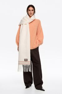 Ivory striped brushed scarf