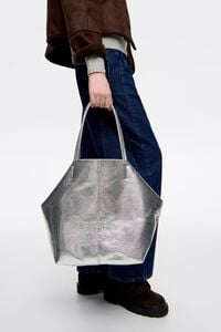 Large silver leather shopper bag