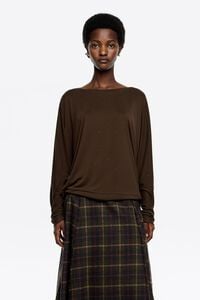 Dark brown rhinestones batwing sleeve T-shirt