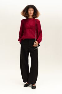 Red mohair sweater with overlay top