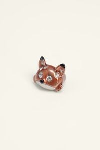 Enamel fox and silver crystals ring