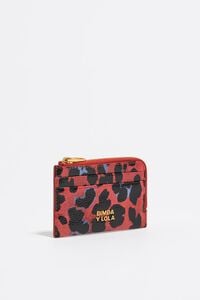 Poppy red textured shiny Leopard print card holder/coin purse