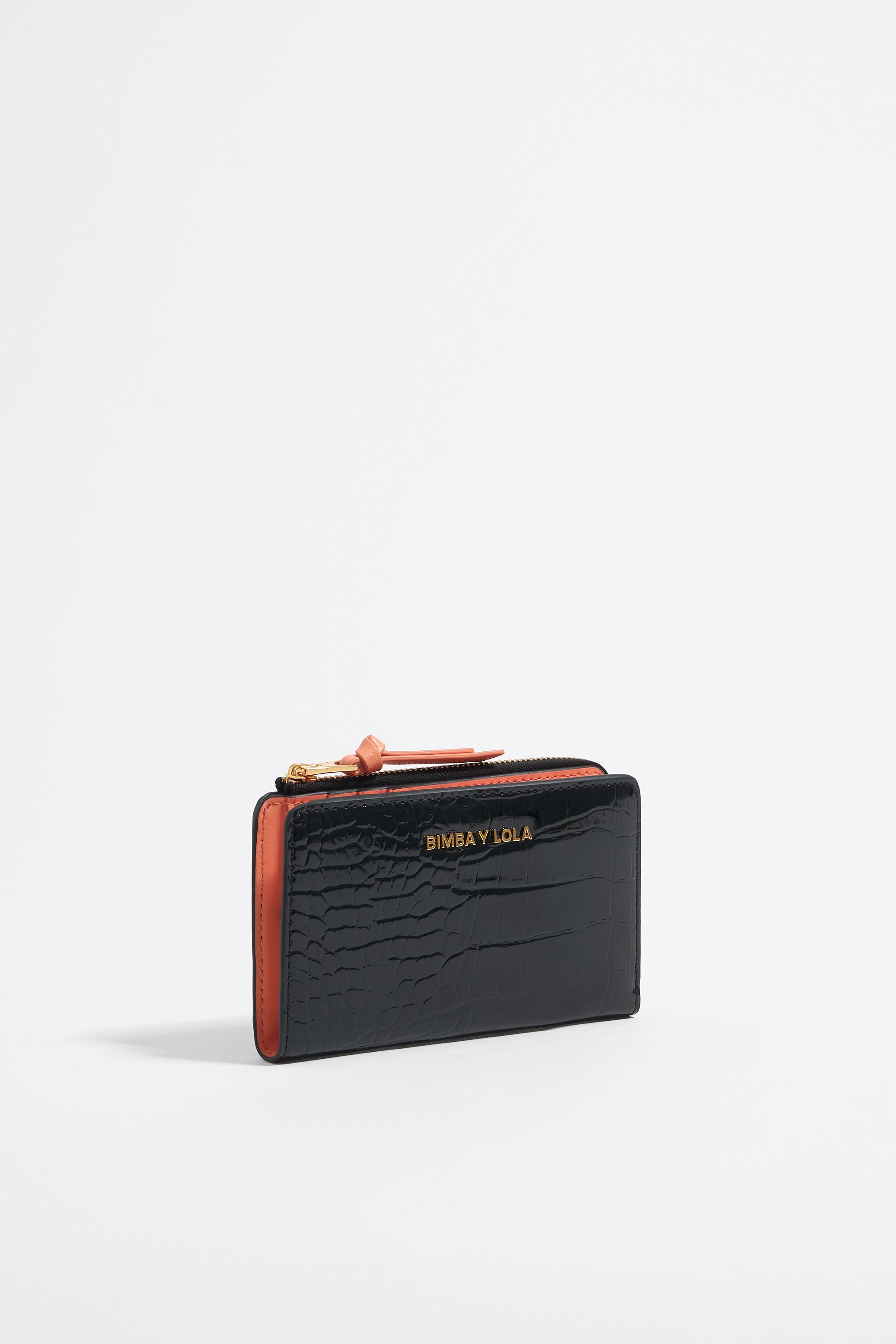 Black mock croc flap purse