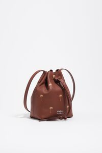Small Palms print walnut leather Carlino bucket bag