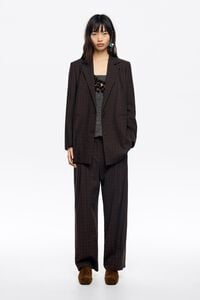 Brown checked darted carrot leg trousers