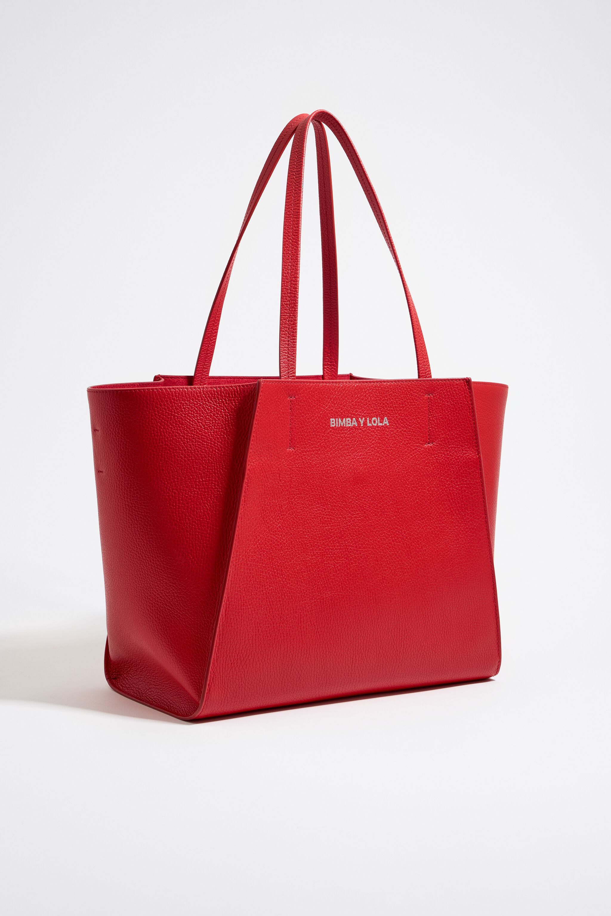 Large red leather shopper bag