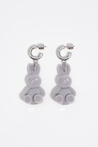 Gray flocked rabbit hoop earrings