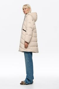 Ivory fur straight cut hooded puffer
