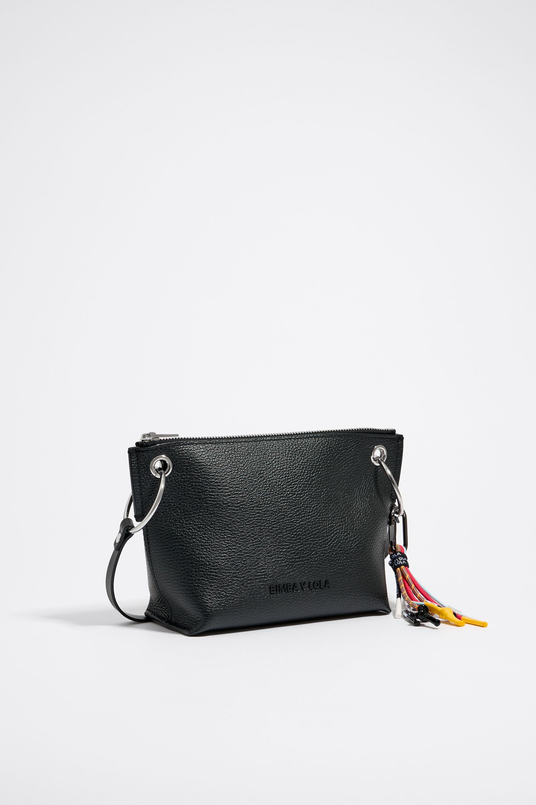 Medium black leather trapezium bag
